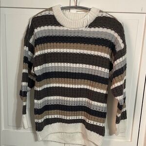 SO Women's Striped Sweater - Black, Brown, White